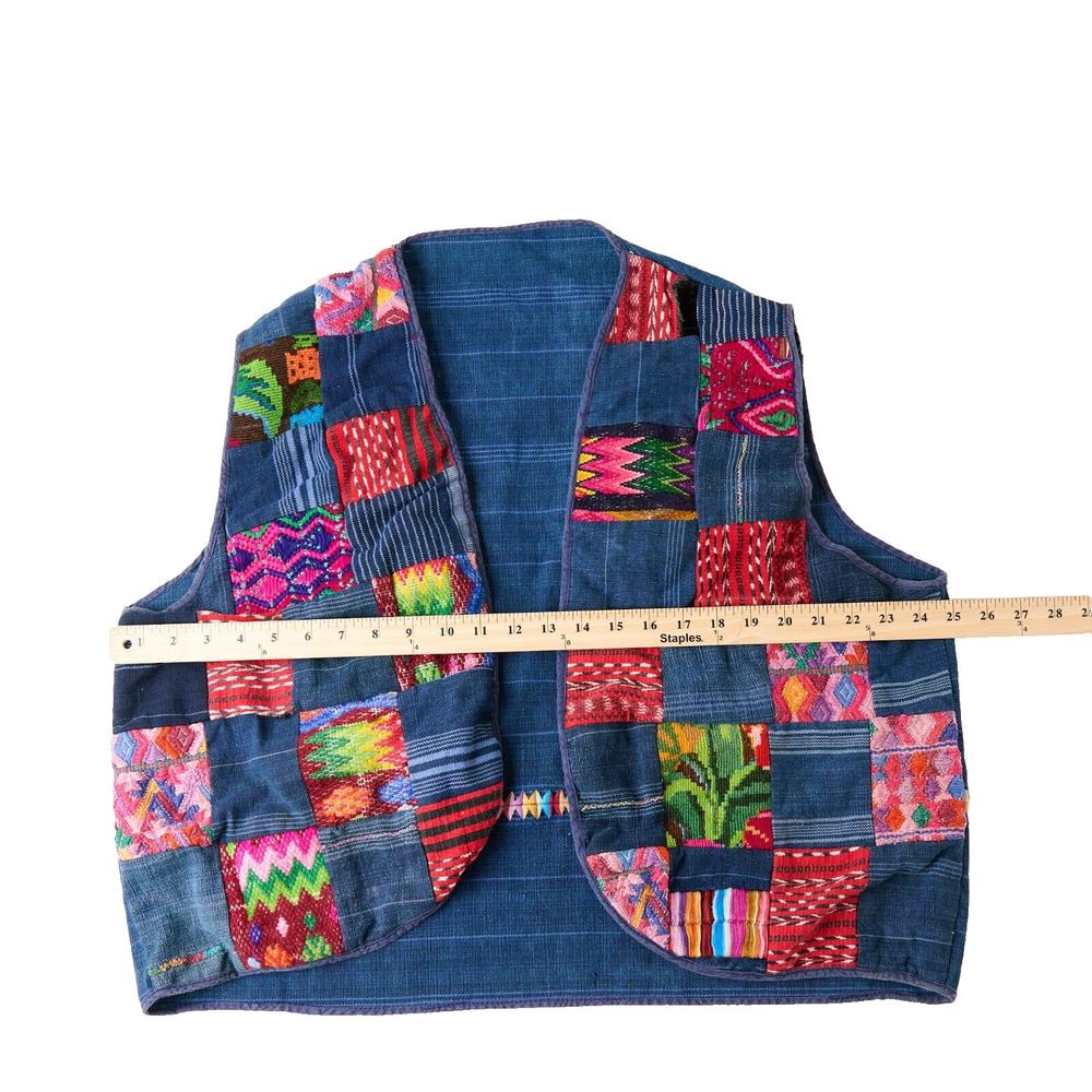 Vtg 80s 90s Patchwork Boho Vest L/XL Embroidered Hippie Festival Handmade Hippie - Picture 3 of 7